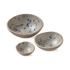 Hudson Bowls, Set of Three, Blue, Approx 6 in., featuring a speckled blue and cream design, perfect for kitchen, dining, and entertaining needs from Knotty and Board. Every Room Needs A Little Knotty and Board.