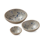 Hudson Bowls, Set of Three, Blue, Approx 6 in., featuring a speckled blue and cream design, perfect for kitchen, dining, and entertaining needs from Knotty and Board. Every Room Needs A Little Knotty and Board. 1