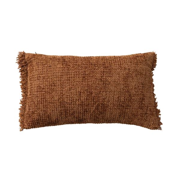 Eyelash Fringe Chenille Lumbar Pillow, Camel, 24 X 14 in. featuring soft textured fabric with subtle fringe edges, perfect for cozy decor and gifts from Knotty and Board. Every Room Needs A Little Knotty and Board.