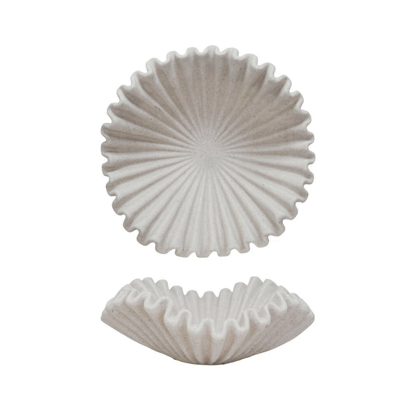 White ruffled resin bowl with a textured wavy edge design, ideal for kitchen or dining decor, featured by Knotty and Board, perfect for gifts and entertaining, Ruffled Resin Bowl, 20"x 7