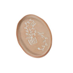 Hayseed Tray, Oval, 6 in. features a handcrafted ceramic design with a delicate white vine pattern, perfect for adding unique decor to your kitchen or dining area. 1
