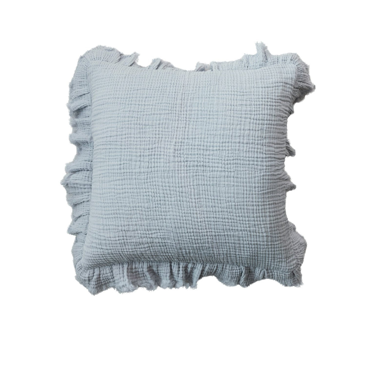Square Cotton Double Cloth Pillow with Ruffled Edge, 20