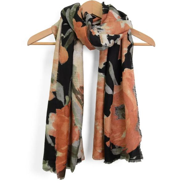 Garden Rose Floral Scarf, Black