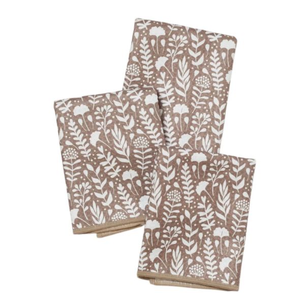 Mighty Mini Towels, Meadowlace, Greige, Set of Three, 13 X 13 in.