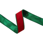 Wired 1.5 in. Double Sided Velvet Ribbon, Red and Metallic Green, 10 yd. 2