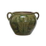 Terra-cotta Urn w/ Handles, Olive Green, 10.75 X 9.25 X 7.75