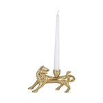 Decorative gold fox-shaped candle holder with a white taper candle, designed for kitchen or dining decor, perfect gift from Knotty and Board, Sleek Fox Taper Candle Holder, Gold, 8 in. 1