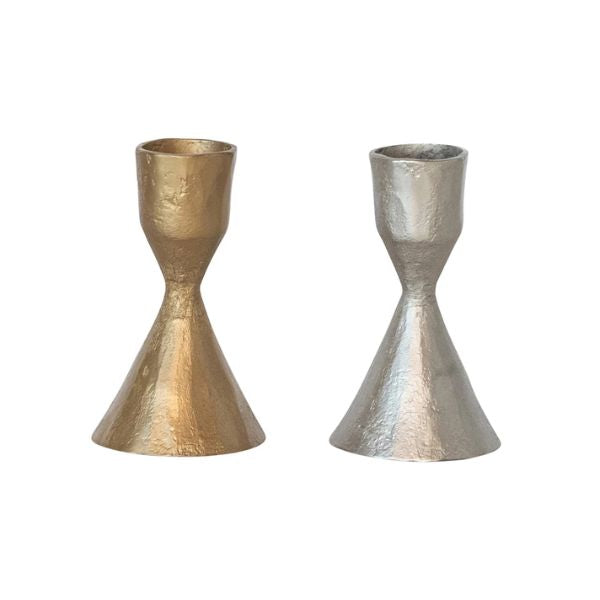 Hand-Forged Cast Iron Taper Holder, Silver or Gold