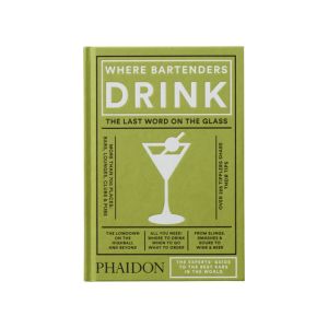 Where Bartenders Drink book with green cover featuring a martini glass illustration, a stylish decor gift for kitchen and entertaining, from Knotty and Board.