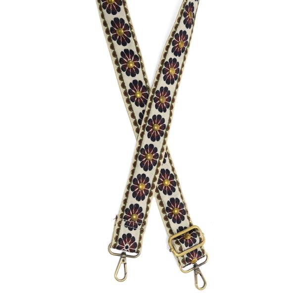 Studded Daisy Embroidered Guitar Strap, Burgandy