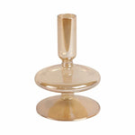 Vintage Luster Glass Taper Candle Holder, Gold, 5 in. with a sleek, reflective design perfect for adding elegant decor and candlelight ambiance to any kitchen, dining, or entertaining space. 1