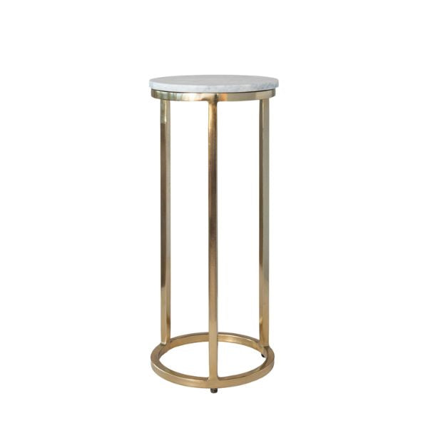 Marble & Metal Martini Table, White & Gold, 9.25 X 21 in.