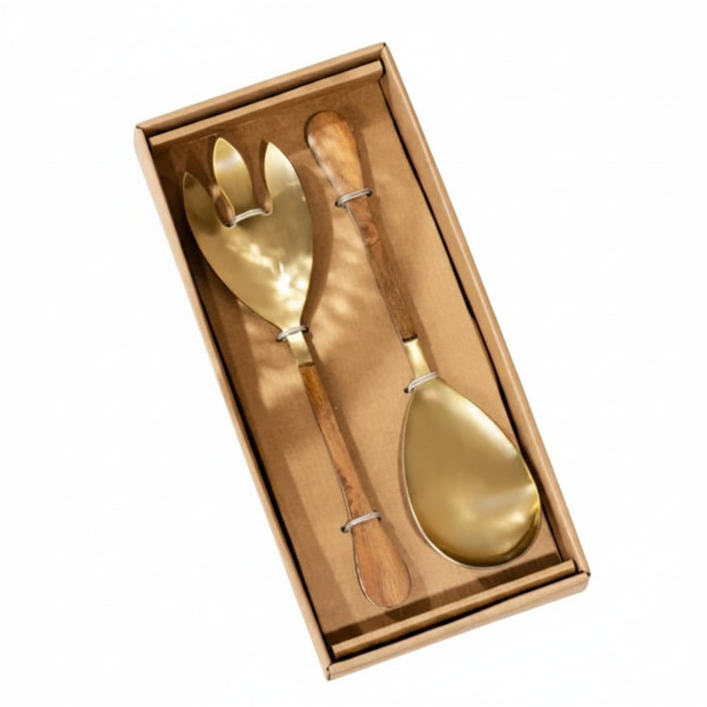 Gold & Wood Salad Set