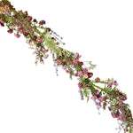 Mulberry Meadow Garland, 4 ft. features delicate pink, purple, and green artificial flowers and foliage, perfect for adding charming decor and gifts accent to any room. 1
