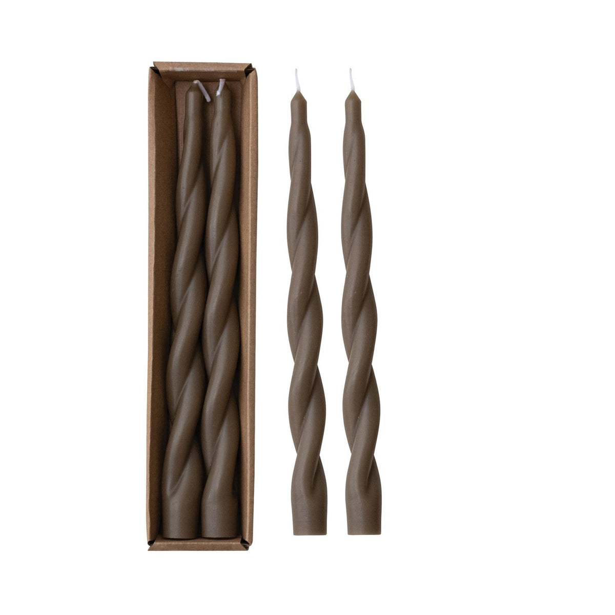 Twisted Taper Candles, Unscented, Brown, Set of Two, 10 in.