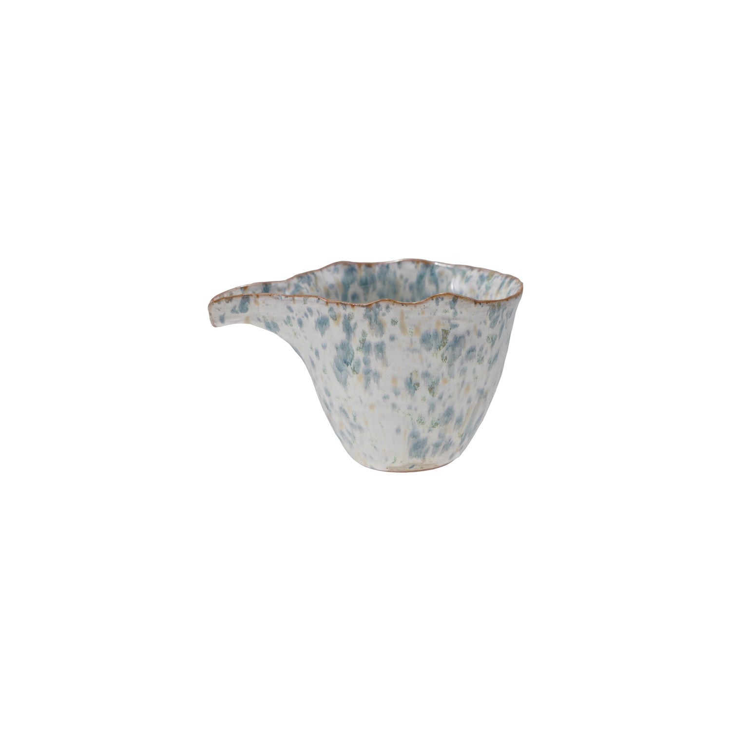 Stoneware Bowl with Spout, 6 oz, featuring a speckled blue and white glaze, perfect for kitchen decor and entertaining, available from Knotty and Board.