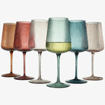Khen Ribbed Colored Wine Glasses, Muted, Set of 6, 10 oz., Set of 6 in soft earthy tones with ribbed texture perfect for stylish dining, kitchen decor, and entertaining by Knotty and Board. 1