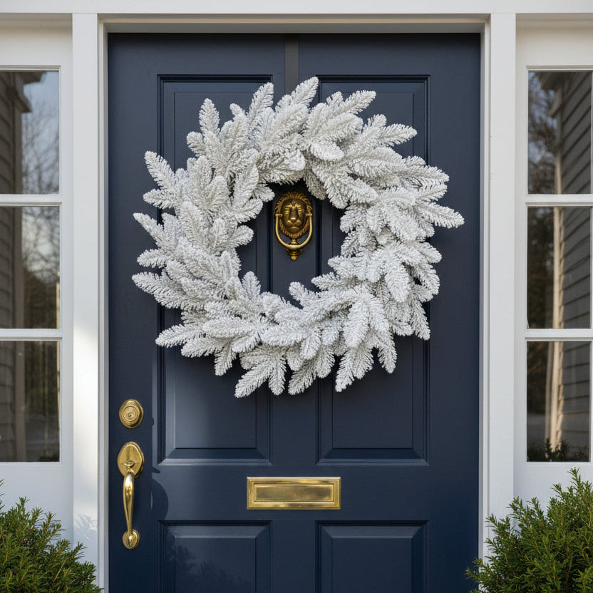 Flocked Pine Wreath, White, 24 in.