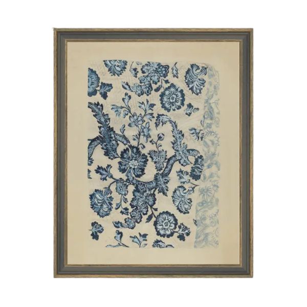 Blue Textile Pattern Framed Antique Art, 7 X 9 in.
