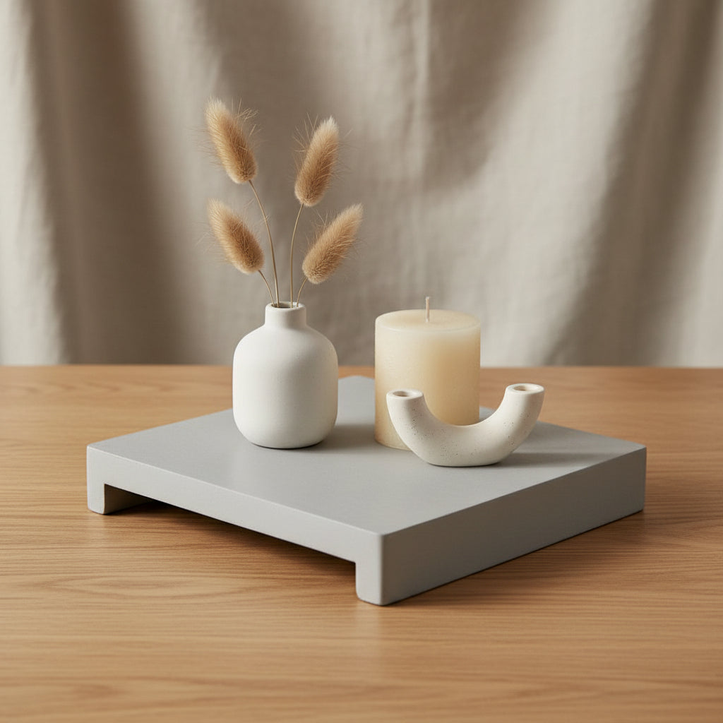 Mango Wood Footed Cheese/Cutting Board, Combed White Finish, Small