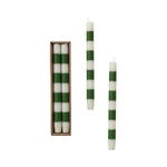 Taper Candles with Stripes, Green, Set of 2, 10 in. 1