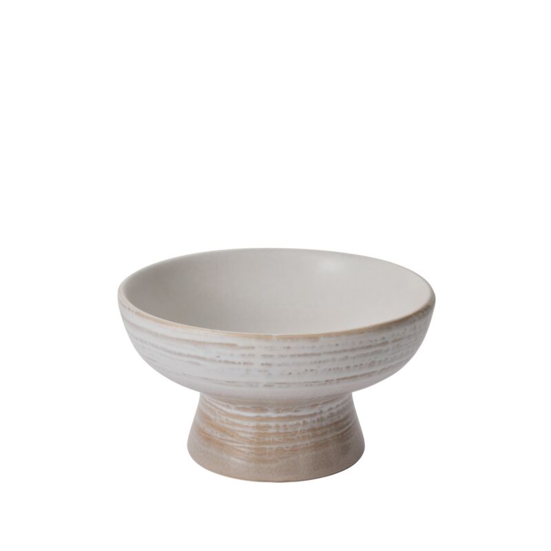 Lorca Footed Bowl 12.25 x 6.75 in a neutral stoneware finish, perfect for kitchen or dining decor, offered by independent Knotty and Board with unique gifts and entertaining pieces.