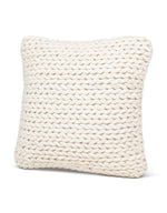 Braided White Down Pillow 20x20 with chunky knit texture, perfect for adding cozy decor to any living space, offered by Knotty and Board with unique gifts and style. 1