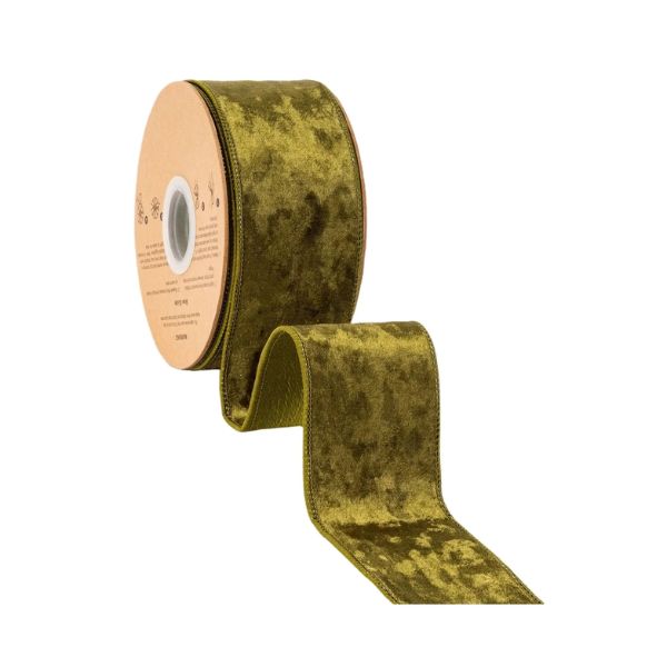Wired 2.5 in. Heritage Velvet Ribbon, Moss, 10 yd.