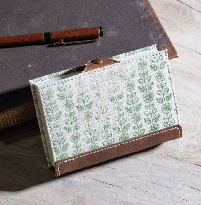 Green Floral Canvas Leather Journal 5.5