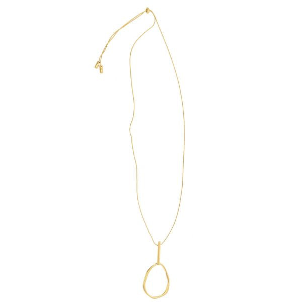 Bar + Oval Adjustable Necklace, Gold, 40 in.