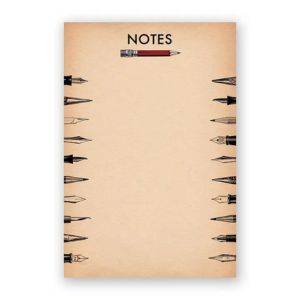 Pencil Notes Notepad, 4.375 X 6.5 in. featuring vintage pen nib illustrations along the sides and a small pencil graphic at the top, perfect for stylish writing and note-taking.