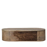 Hand-Carved Mango Wood Box with Lid, Natural, Large, 13.5 X 5.75 X 3.25 in., displayed as a rustic wooden decor piece perfect for kitchen or dining storage, Knotty and Board Every Room Needs A Little Knotty and Board. 1