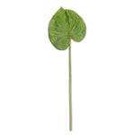 Single green artificial leaf with a long stem designed as Real Touch Pu Philo Leaf, perfect for adding natural decor accents to any room from Knotty and Board, every room needs a little Knotty and Board. 1