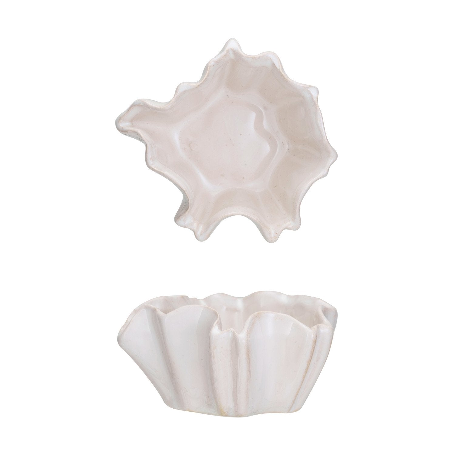Stoneware Pleated Planter, 4"x 2", shown from top and side views, featuring a unique pleated design in a neutral tone, ideal for stylish decor and gifts, offered by Knotty and Board.