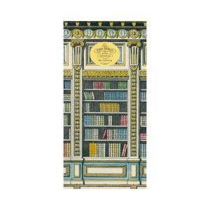 John Derian Paper Goods: The Library Notepad featuring a vintage-inspired bookshelf illustration with colorful books, perfect for decor and gifts from Knotty and Board. Every Room Needs A Little Knotty and Board.