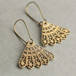 Gold Filigree Fan Earrings, Medium , 3.5 cm. featuring intricate delicate filigree design in warm gold tone, perfect jewelry gift or decor addition from Knotty and Board. 1