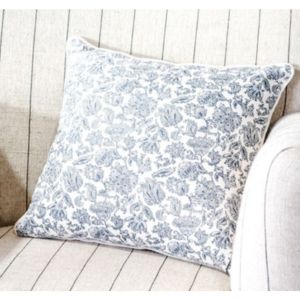 French Floral Pillow, 16 in. with a delicate blue and white floral pattern, perfect for adding a charming touch to any living room or bedroom decor, from Knotty and Board.