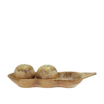 Peas in a Pod Shaped Salt & Pepper Shakers, Green placed on a matching pod-shaped tray, perfect for adding charm to kitchen dining decor and gifts from Knotty and Board. 1