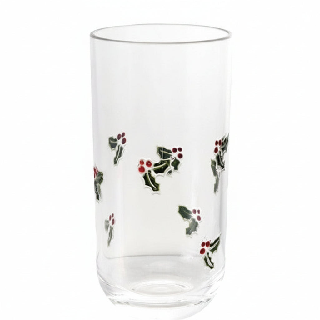 Drinking Glass w/ Embedded Holly, 18 oz.