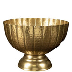 Hammered Grooved Pedestal Bowl, Gold, 14 in. with textured vertical grooves and a hammered finish, perfect for stylish decor, dining, or entertaining by Knotty and Board. 1