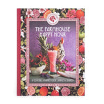 Farmhouse Happy Hour Blue Stallion Farm Cocktail Book with a vibrant floral and fruit border, featuring a pink cocktail and farm-themed design, perfect for kitchen or entertaining gifts. 1