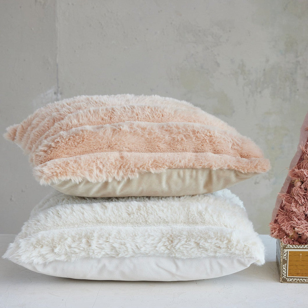 Faux Fur Pillow with Channel Stitch, 18 in.
