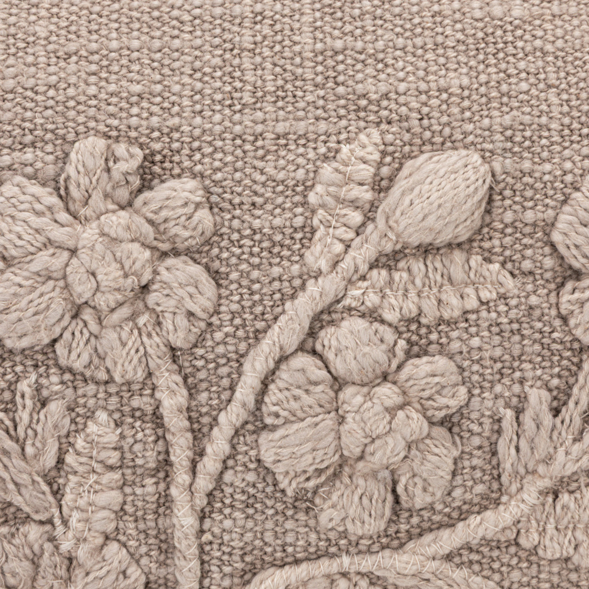 Embroidered Flower Lumbar Pillow with Tassels, Taupe, 20 X 12 in.