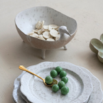 Footed Bird Bowl, White Speckled 2