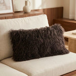 Fur Pillow, Mongolian Lamb, Poly Filled, Brown, 12 X 20 in. 3