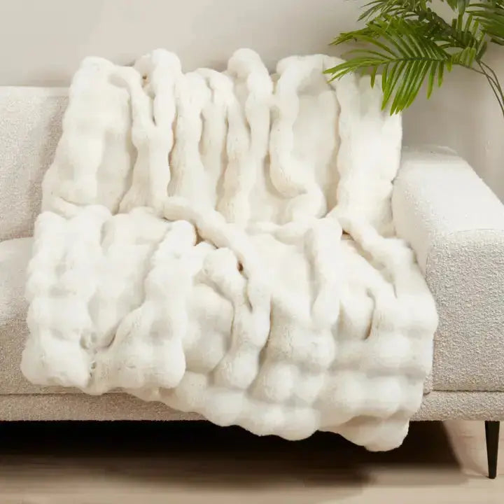 Fur Throw, Bubble Faux, Ivory, 50 X 60 in.