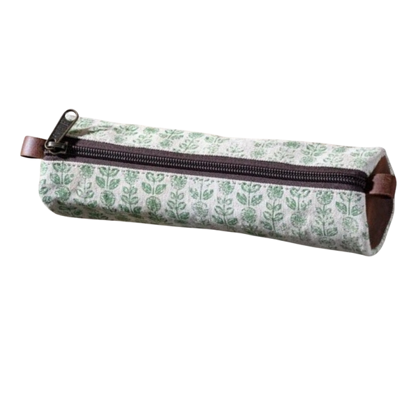 Green Floral Canvas Pencil Case 8.5"