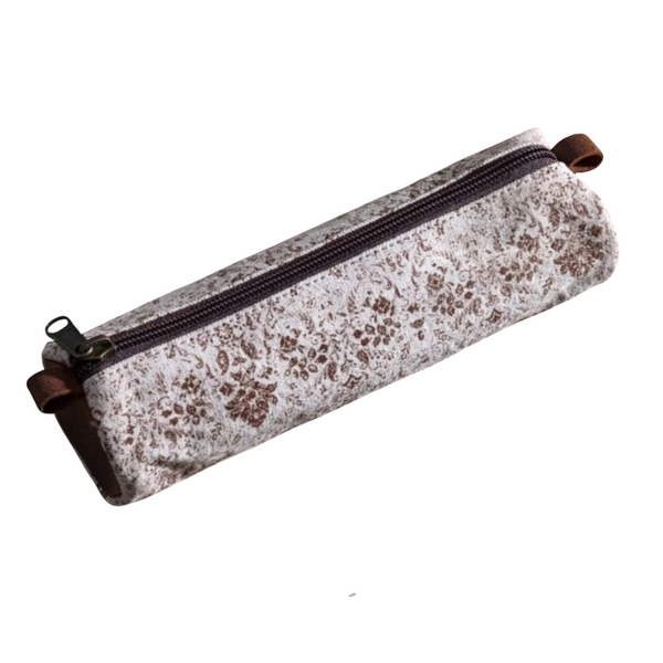 Brown Fleur Canvas Pencil Case 8.5"