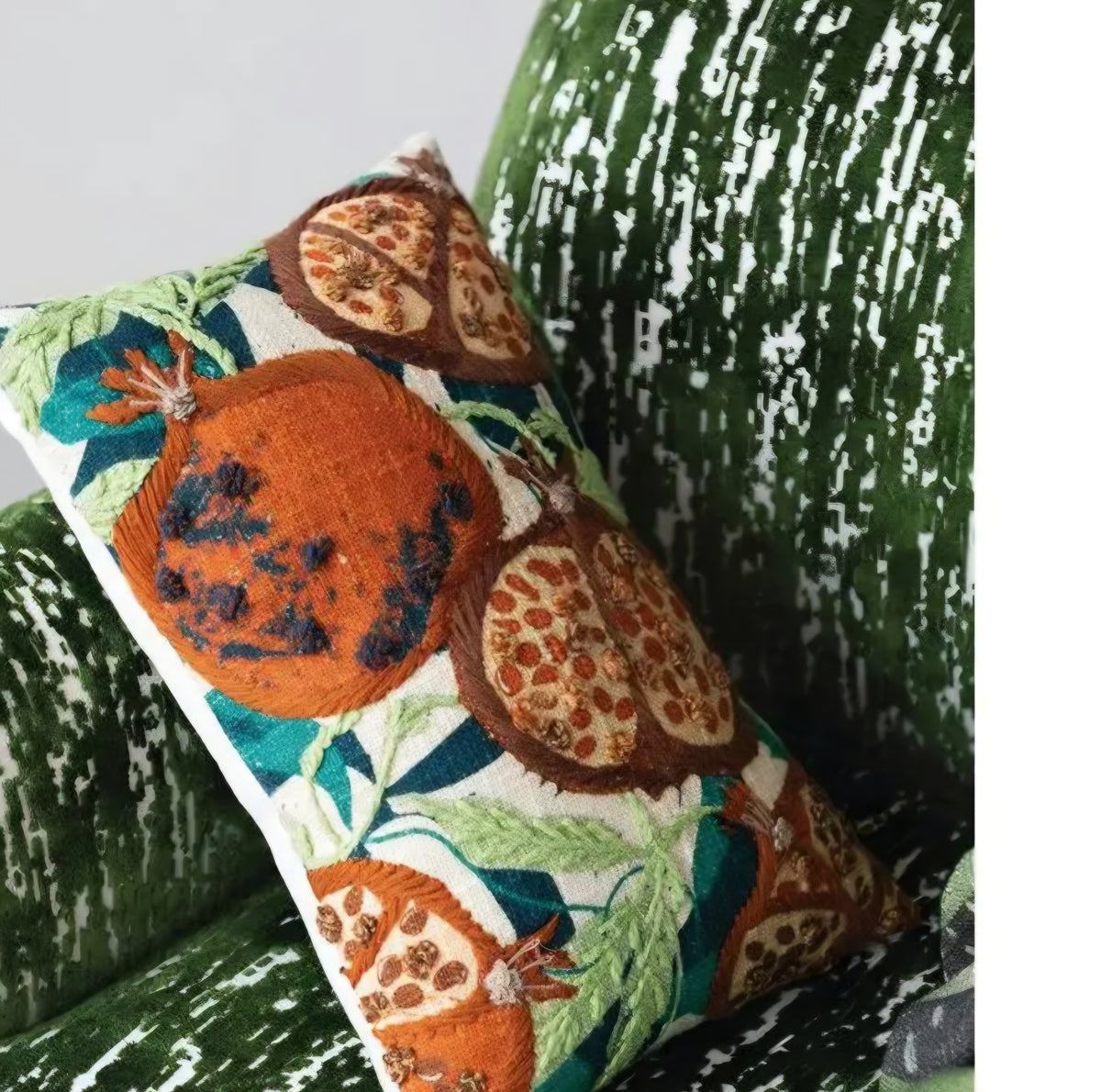 Embroidered Pomegranate Lumbar Pillow, 18 X 12 in.
