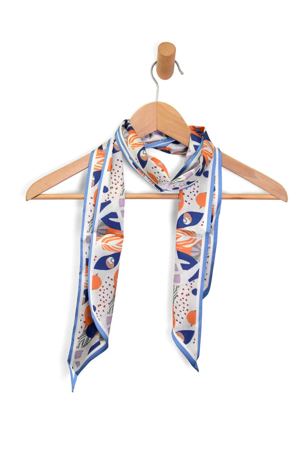 Leafy Double-Sided Scarf, Blue, 145 x 13 in.